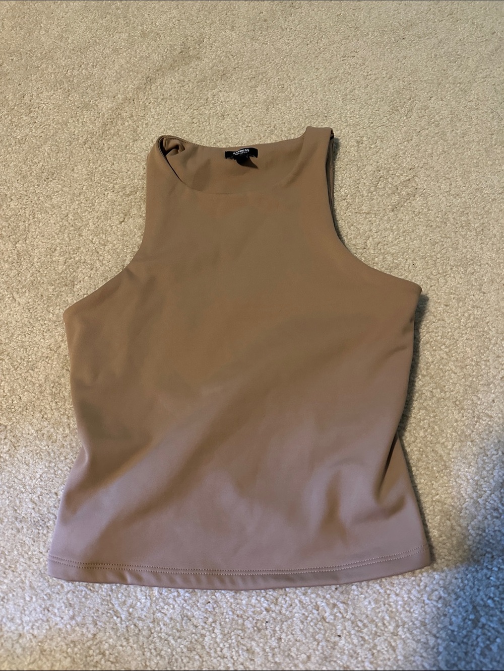 Express Body Contour Sleeveless High-Neck Crop Top - Taupe